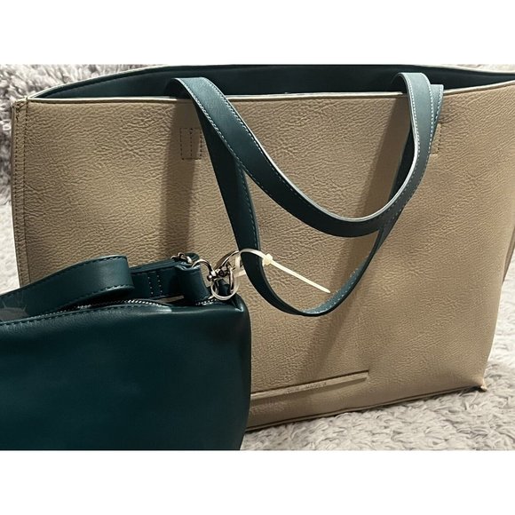 Steve Madden BQUEENIE Bisque Taupe Teal Tote Bag Purse Set NEW Rare - Picture 13 of 14
